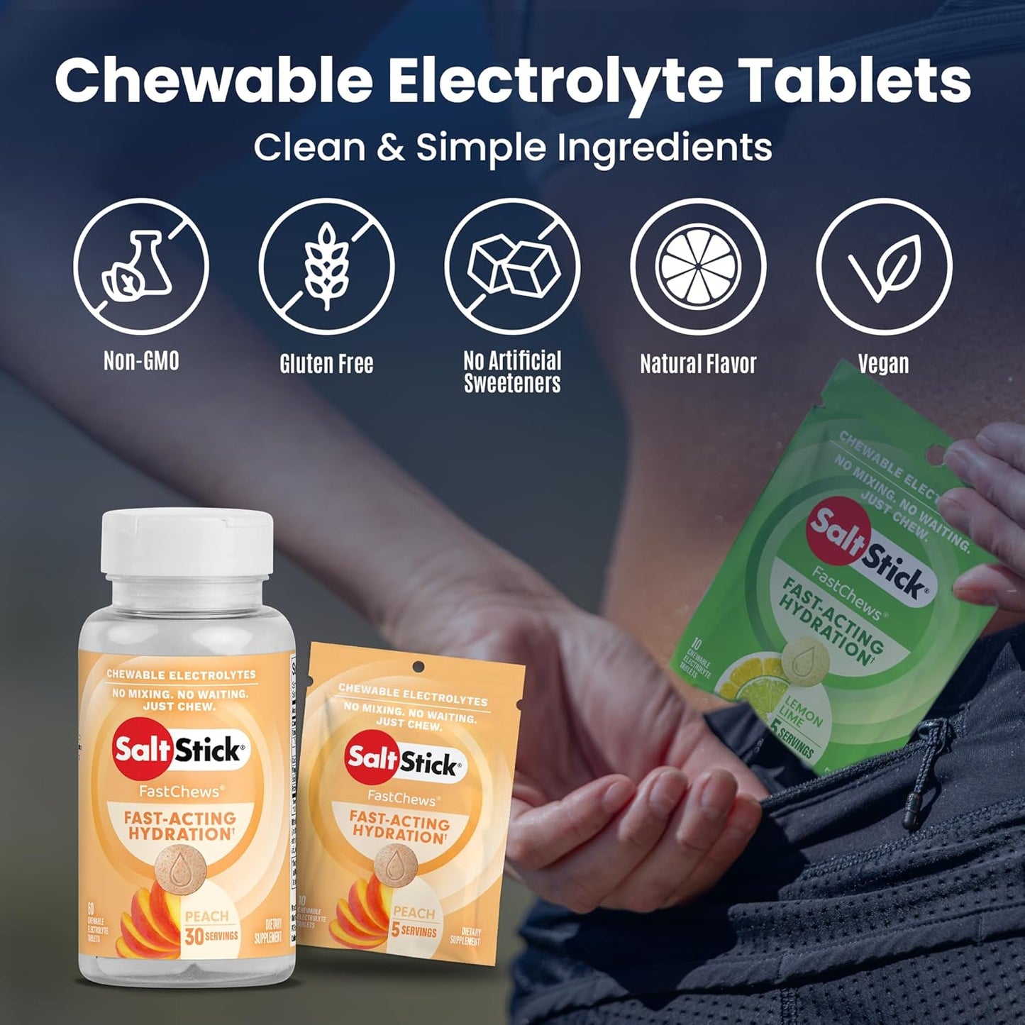 SaltStick Fastchew Electrolyte Replacement Tablets - Peach Flavor, 10 Tablets Per Pack, 10 Pack Count
