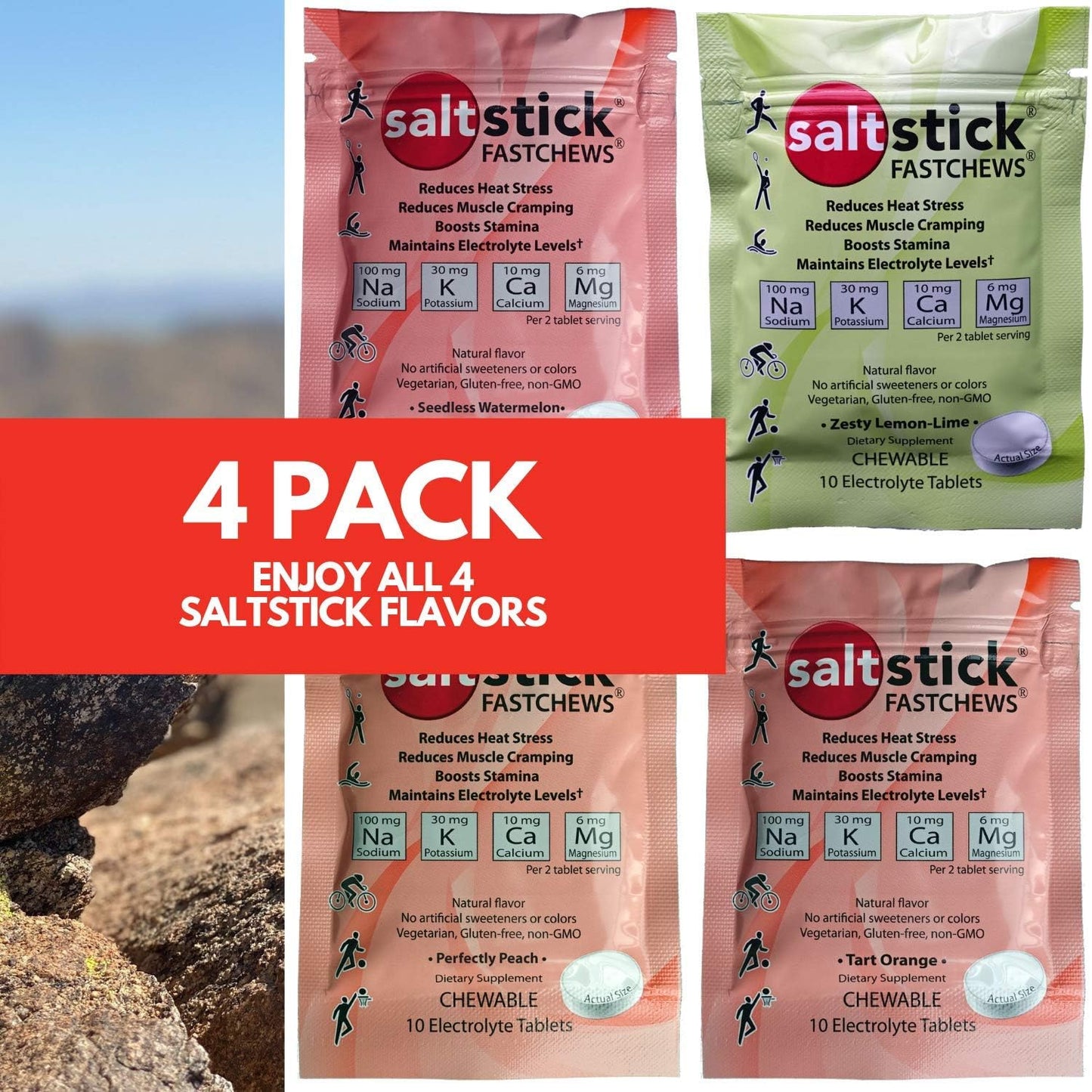SaltStick Fastchews: Electrolyte Replacement Tablets for Athletes - 10ct Variety 4-Pack for Rehydration, Exercise Recovery, Hiking & Sports