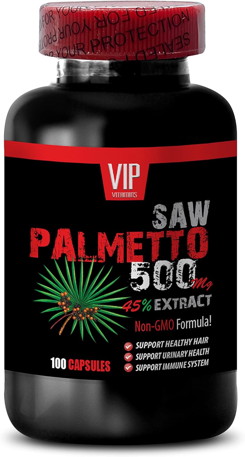 Saw Palmetto Herbal Supplements for Hair Growth - 500MG Extract Capsules for Women - Berries 100 Caps - VIP Saw Palmetto Hair Loss Support