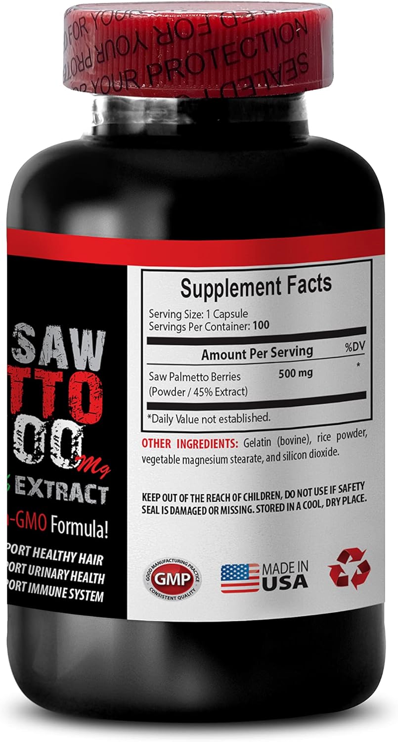 Saw Palmetto Herbal Supplements for Hair Growth - 500MG Extract Capsules for Women - Berries 100 Caps - VIP Saw Palmetto Hair Loss Support
