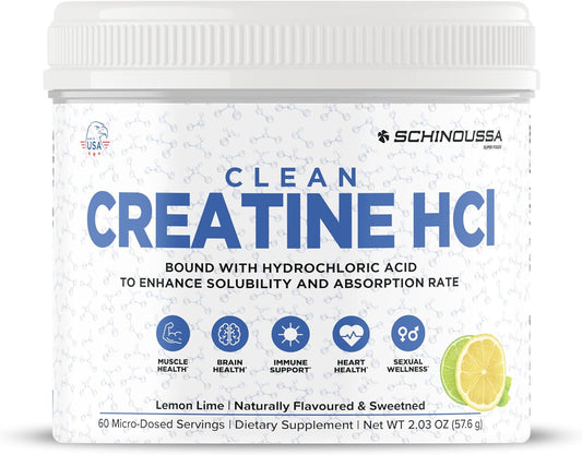 Schinoussa Lemon Lime Creatine HCL | Micro-Dosed for Optimal Absorption | Natural Flavor | 60 Servings | 2.3 oz (57.6 g) | Workout Supplement