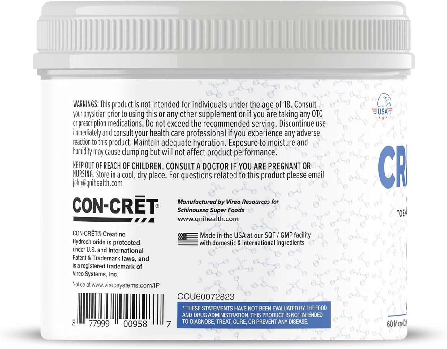 Schinoussa Lemon Lime Creatine HCL | Micro-Dosed for Optimal Absorption | Natural Flavor | 60 Servings | 2.3 oz (57.6 g) | Workout Supplement
