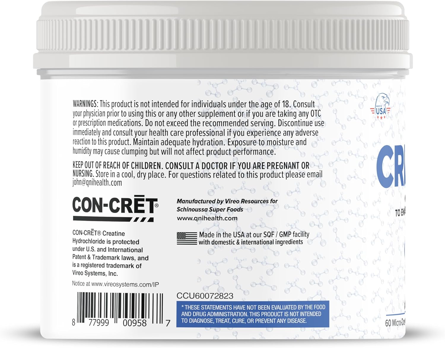 Schinoussa Lemon Lime Creatine HCL | Micro-Dosed for Optimal Absorption | Natural Flavor | 60 Servings | 2.3 oz (57.6 g) | Workout Supplement