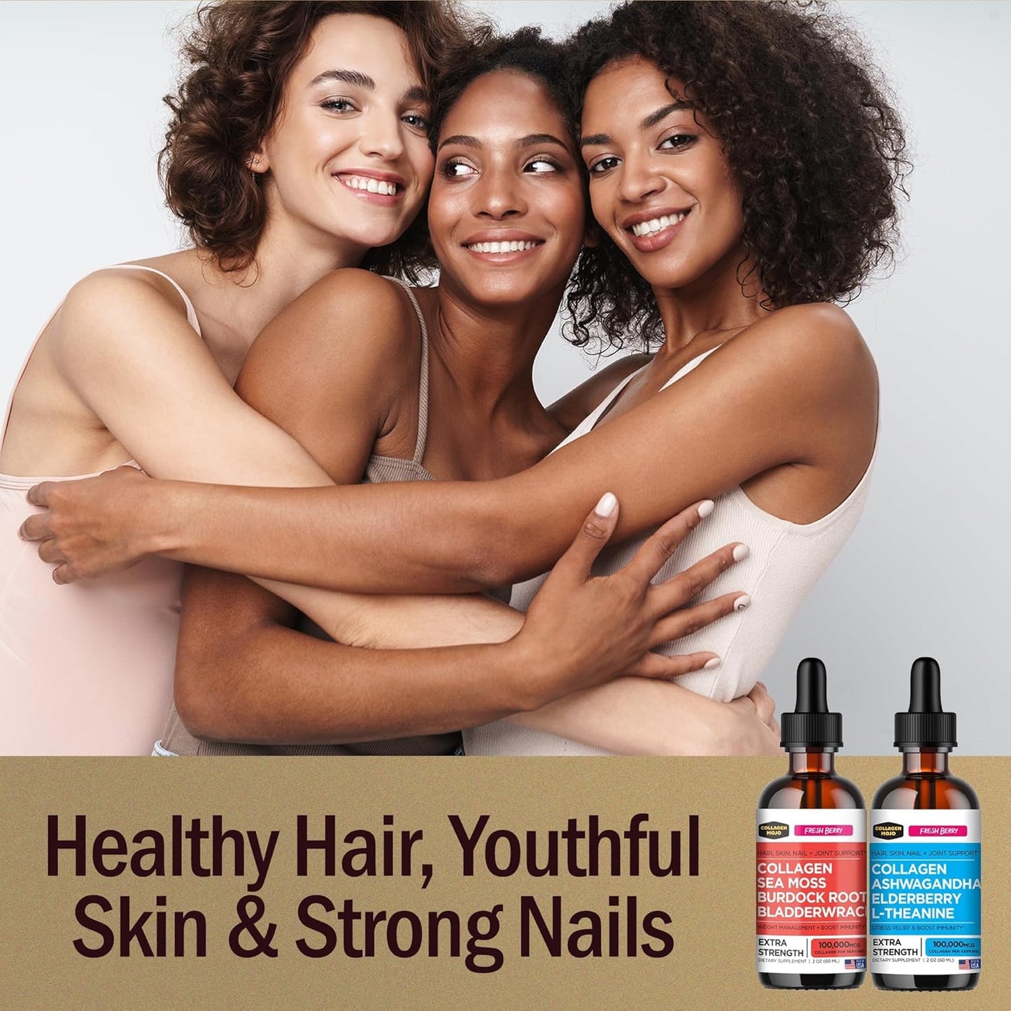 Sea Moss, Burdock Root, Bladderwrack Collagen Peptides + Ashwagandha, Elderberry, L-Theanine Liquid Collagen Booster