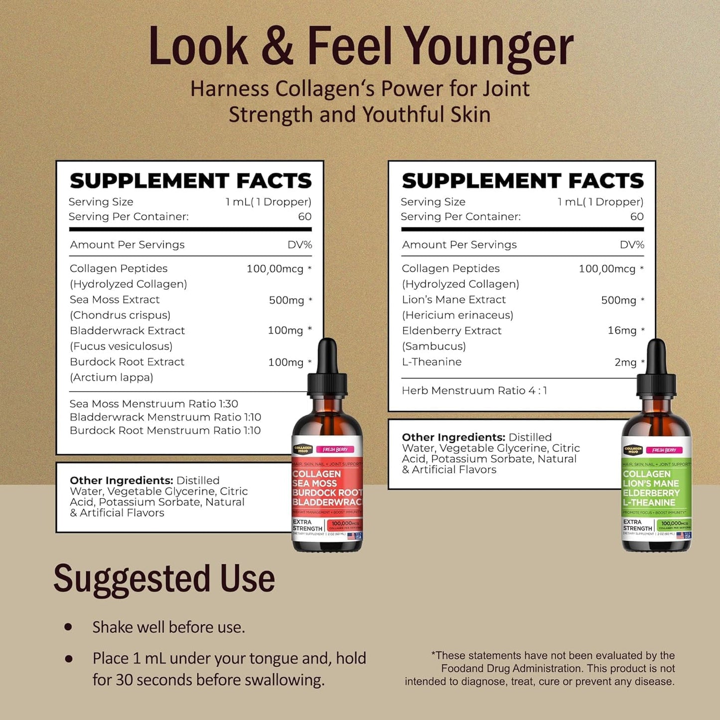 Sea Moss & Burdock Root Collagen Peptides + Lions Mane & Elderberry Liquid Collagen