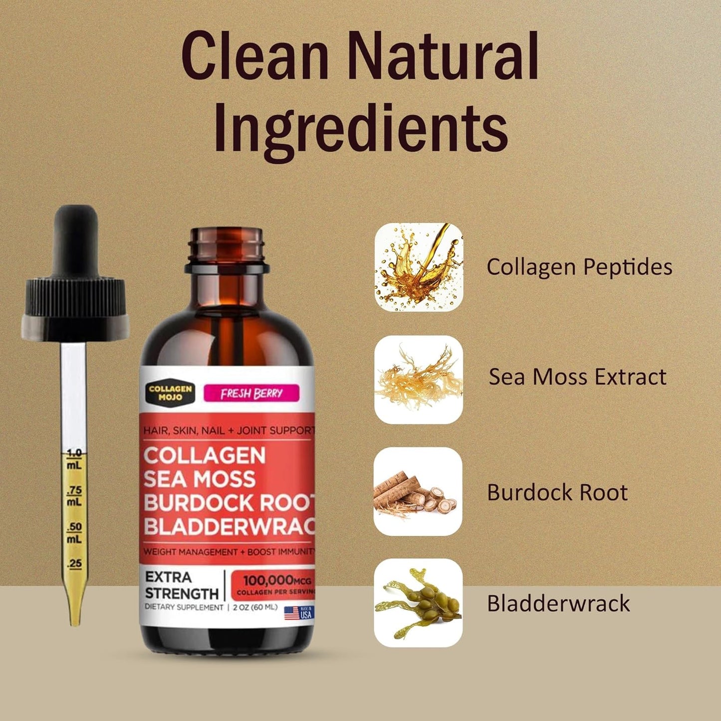 Sea Moss & Burdock Root Collagen Peptides + Lions Mane & Elderberry Liquid Collagen