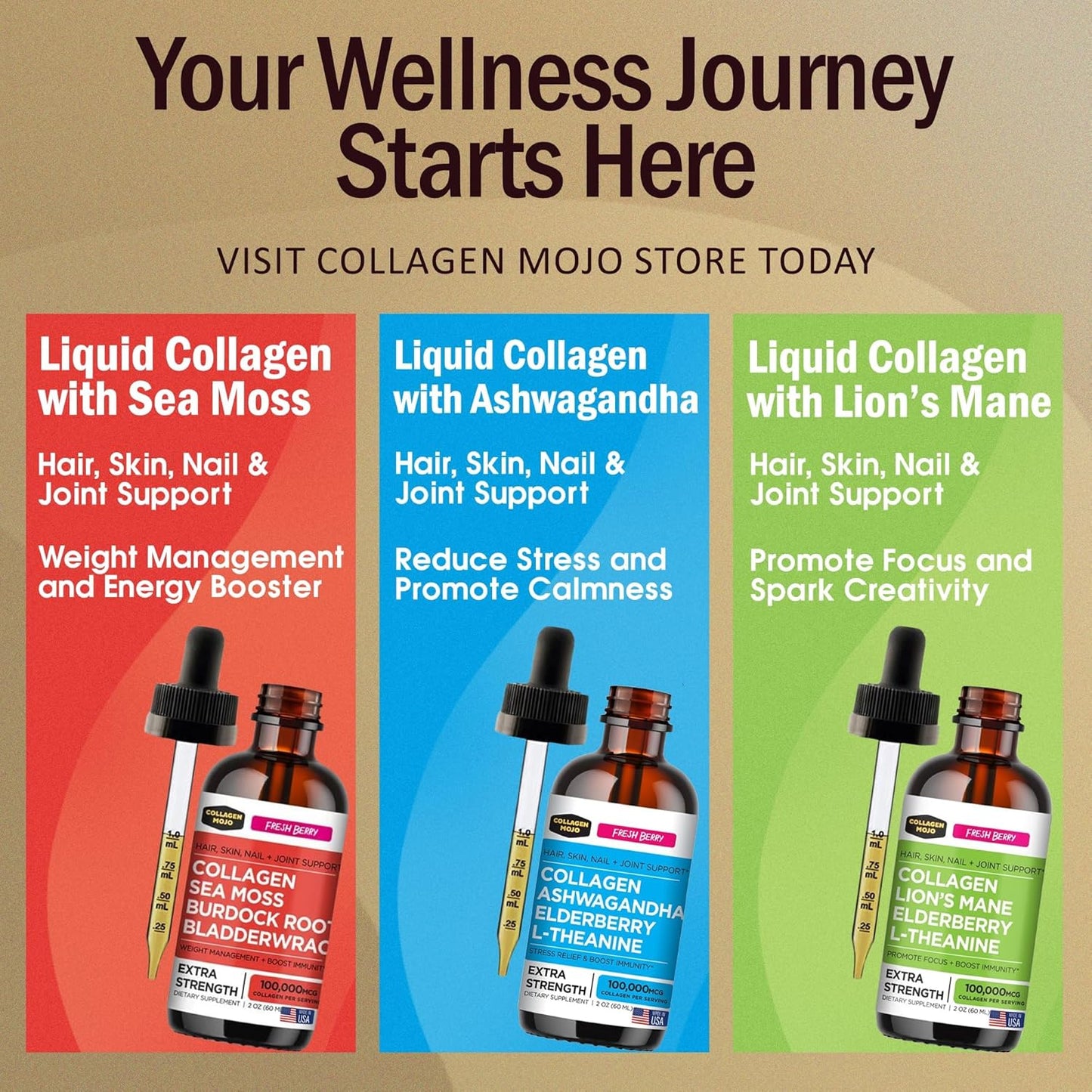 Sea Moss & Burdock Root Collagen Peptides + Lions Mane & Elderberry Liquid Collagen