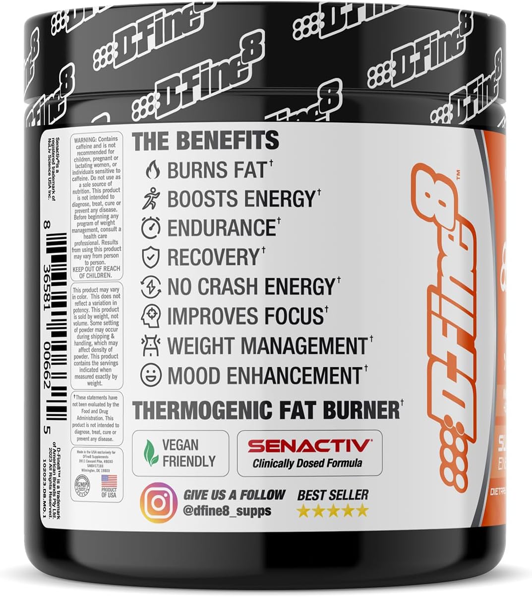 Senactiv Thermogenic Pre-Workout Powder for Energy & Focus, Sugar Free Mango Orange Supplement with Caffeine & N-Acetyl-L-Tyrosine