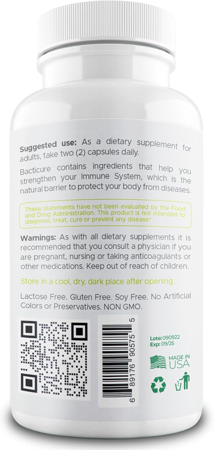 Set of 3 BACTICURE Natural Immune System Support Bottles with 60 Capsules Each