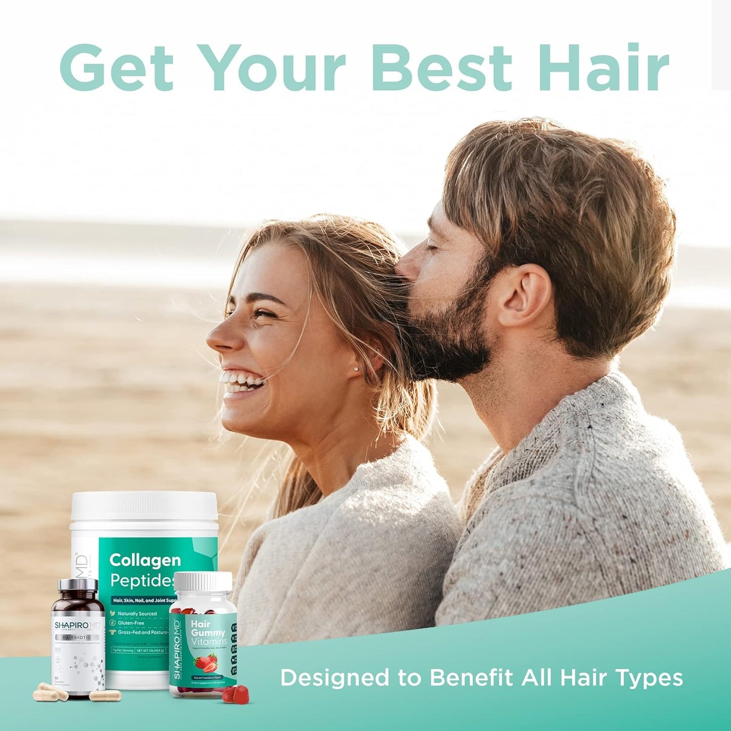 Shapiro MD Hair Growth Trio: Collagen Powder, Daily Vitamin, Prebiotic Formula for Full, Strong, Healthy Hair | Recommended by Dermatologist