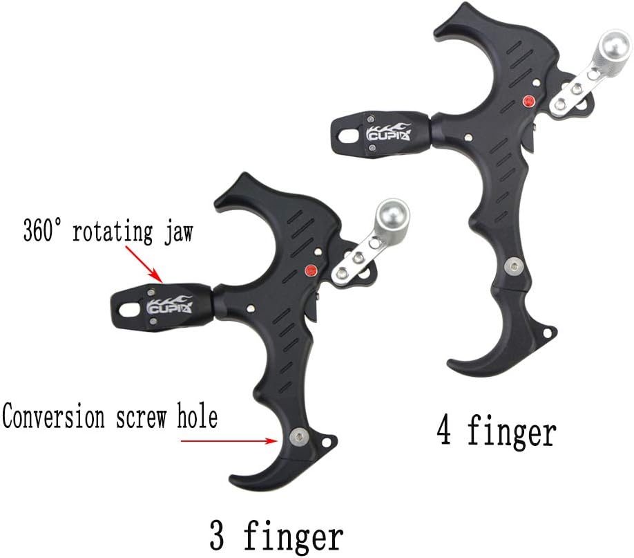 SHARROW Archery Bow Release Aids - 3 & 4 Finger Automatic Thumb Trigger Caliper with 360 Degree Rotation Clamp - Compound Bow Accessories