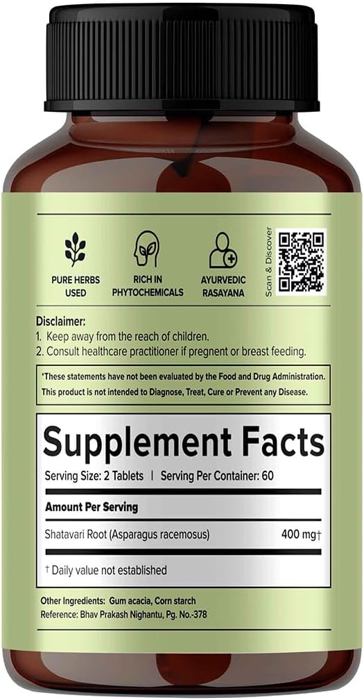 Shatavari 500mg Tablets - Pure & Natural Supplement for Men & Women - 120 Tablets