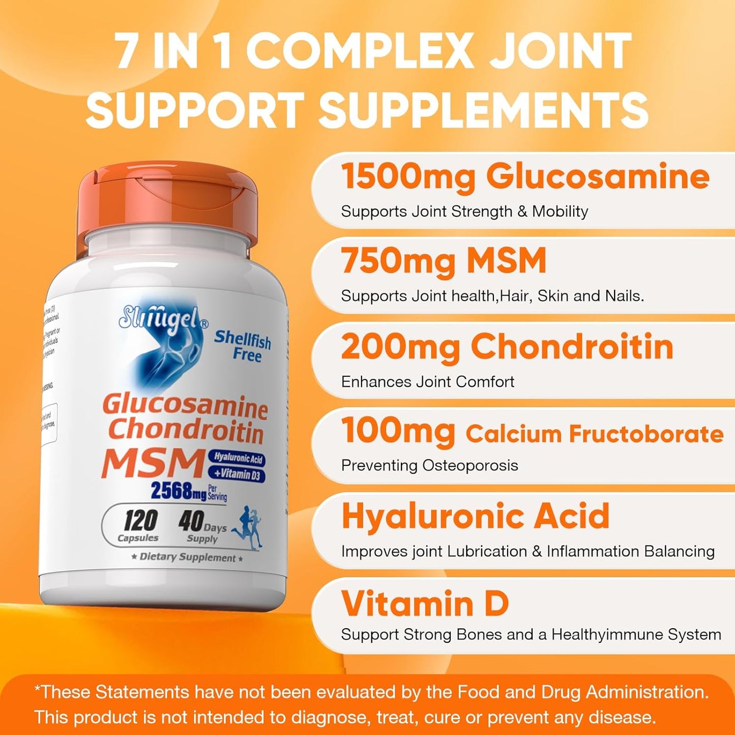 Shellfish-Free Glucosamine Chondroitin MSM with Vitamin D3 | Joint Support Supplement for Inflammatory Response, Flexibility, and Bone Health