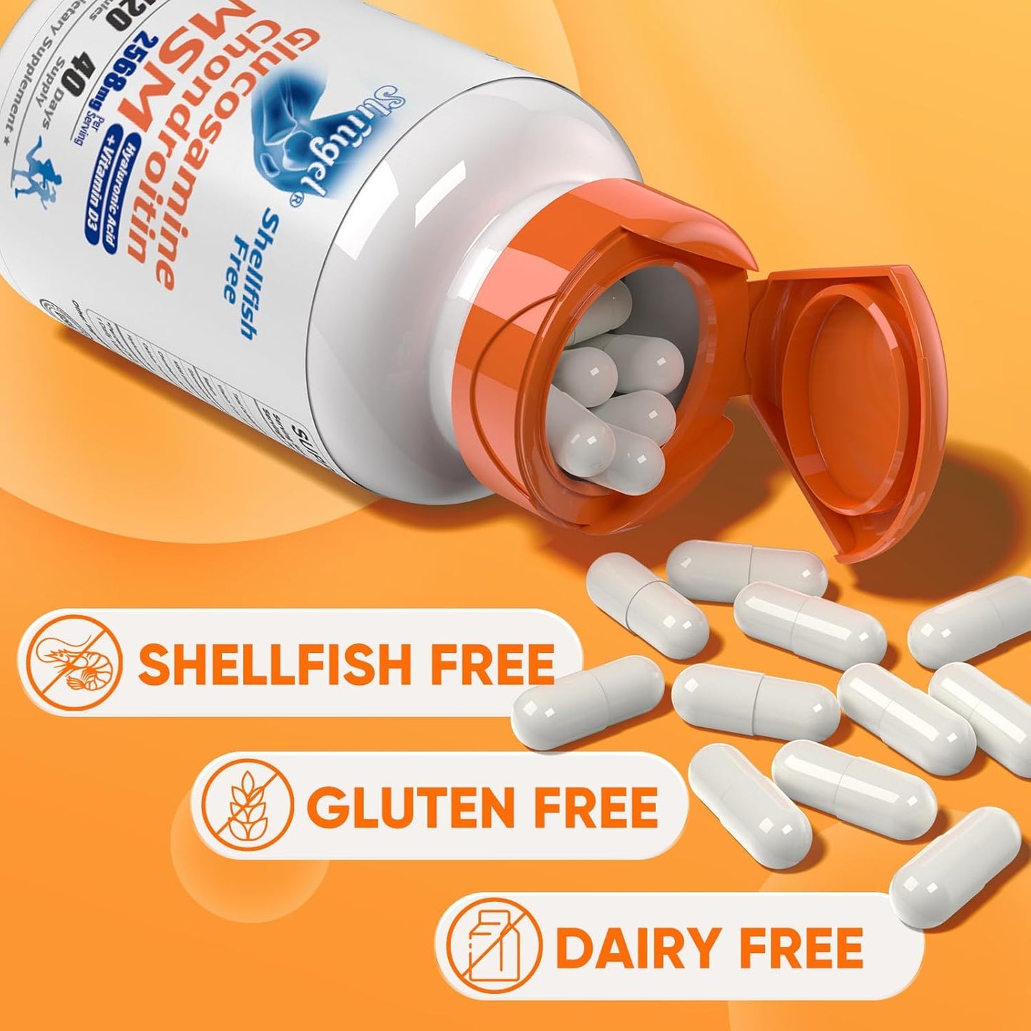 Shellfish-Free Glucosamine Chondroitin MSM with Vitamin D3 | Joint Support Supplement for Inflammatory Response, Flexibility, and Bone Health