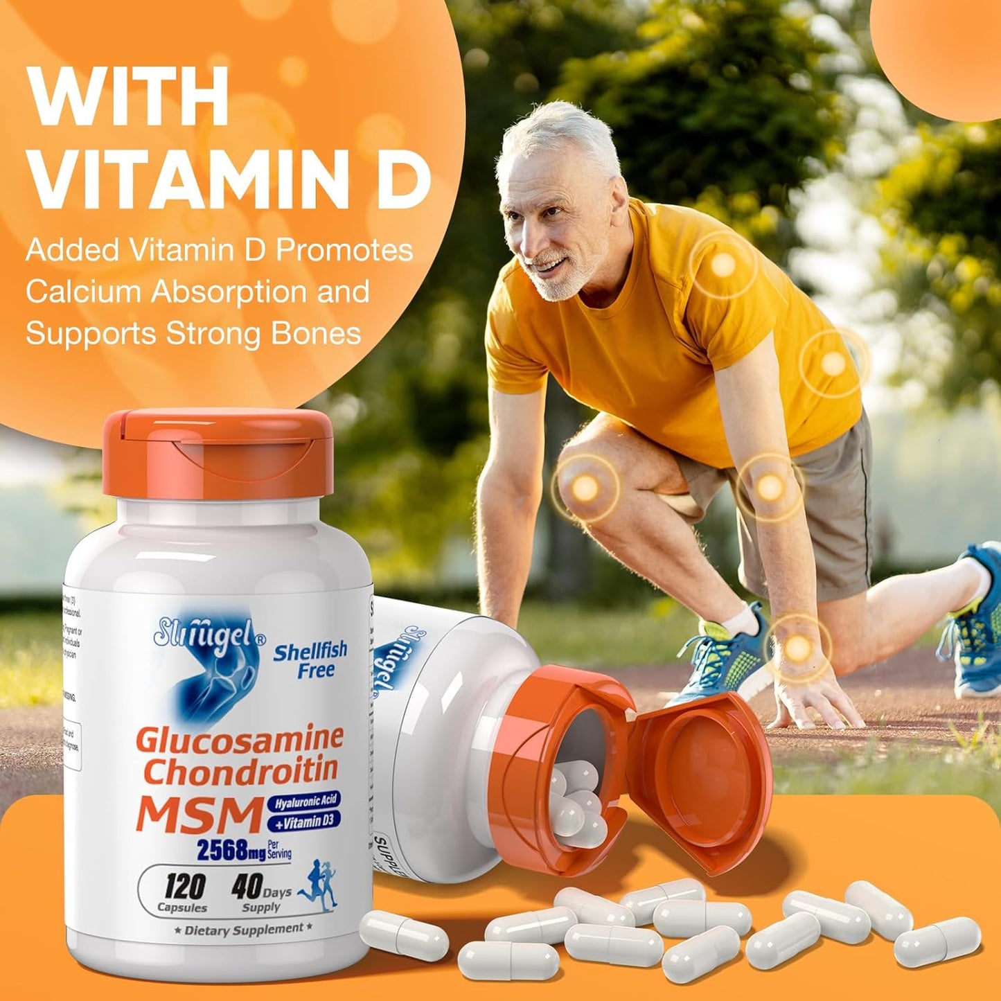 Shellfish-Free Glucosamine Chondroitin MSM with Vitamin D3 | Joint Support Supplement for Inflammatory Response, Flexibility, and Bone Health