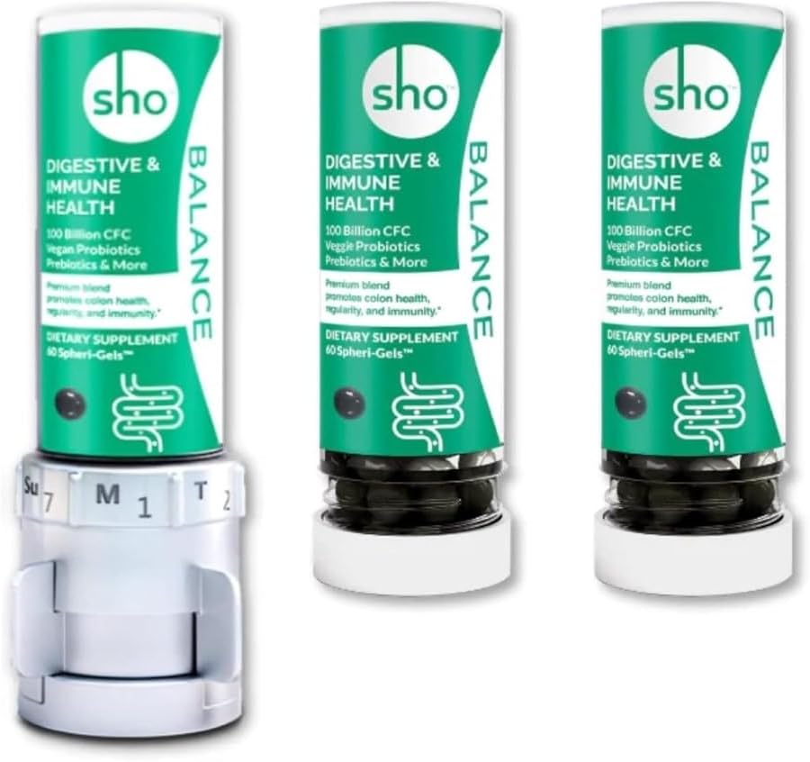 SHO Balance Prebiotic & Probiotic Supplement - 100 Billion CFU for Digestive Health & Slimming Formula - Vegan - 2 Refill Bottles Included
