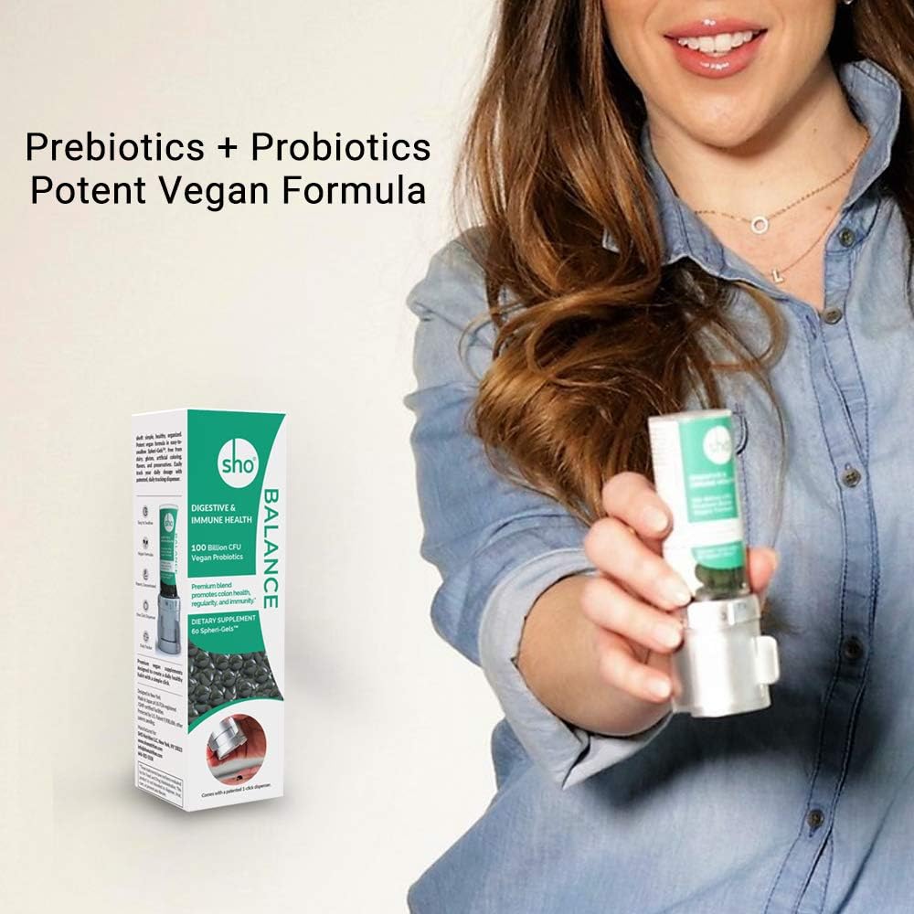 SHO Balance Prebiotic & Probiotic Supplement - 100 Billion CFU for Digestive Health & Slimming Formula - Vegan - 2 Refill Bottles Included
