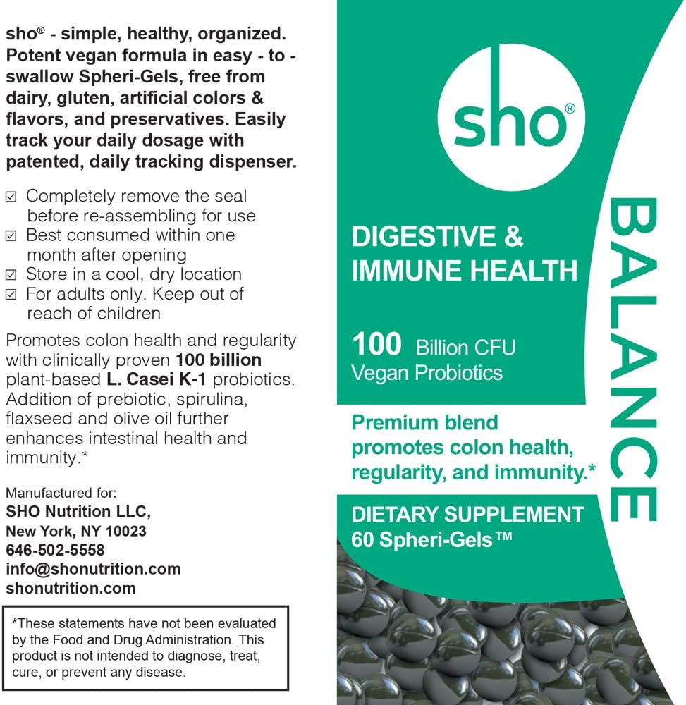 SHO Balance Prebiotic & Probiotic Supplement - 100 Billion CFU for Digestive Health & Slimming Formula - Vegan - 2 Refill Bottles Included