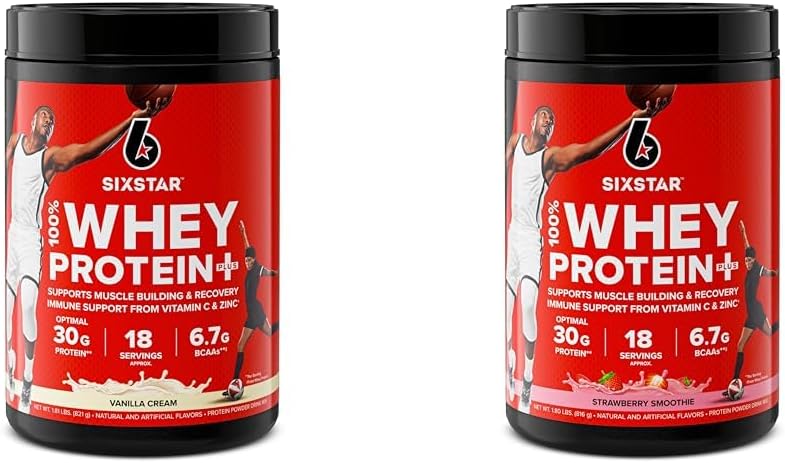 Six Star Elite Series 100% Whey Protein Plus Vanilla Cream & Strawberry Smoothie 1.8lbs US