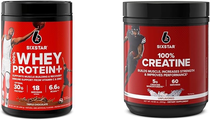 Six Star Elite Series Whey Protein Plus & Creatine Bundle - Triple Chocolate & Unflavored, 1.8lbs Protein, 60 Servings Creatine