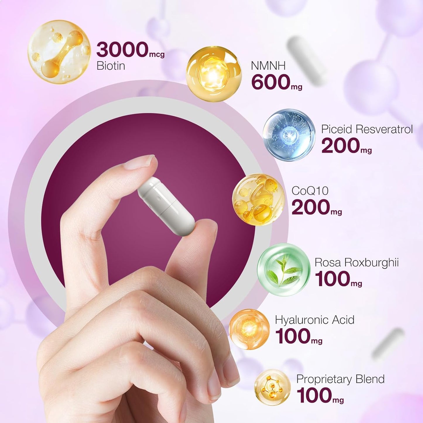 Sizyok 11-in-1 NMNH NAD+ Supplement with Resveratrol & CoQ10 - 600mg, Anti-Aging Support - 60 Count