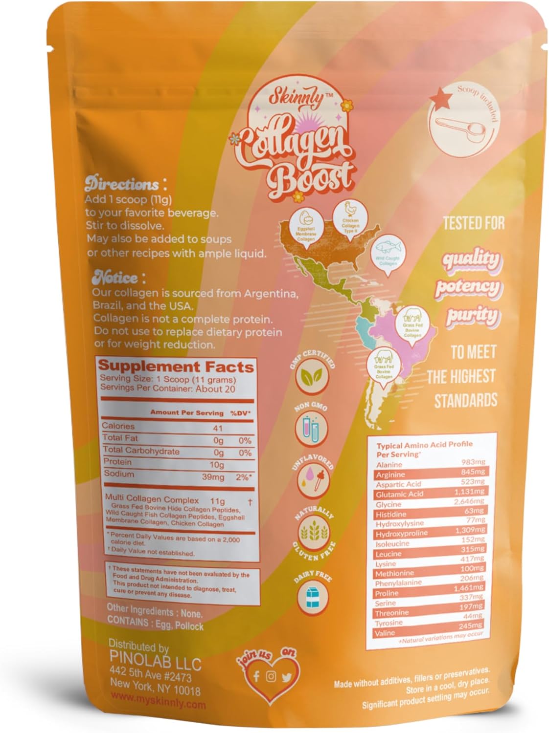 SKINNLY Multi Collagen Powder Protein: Hydrolyzed Peptides for Skin, Hair, Nails & Gut Health - Grass-Fed, Gluten-Free - 8oz
