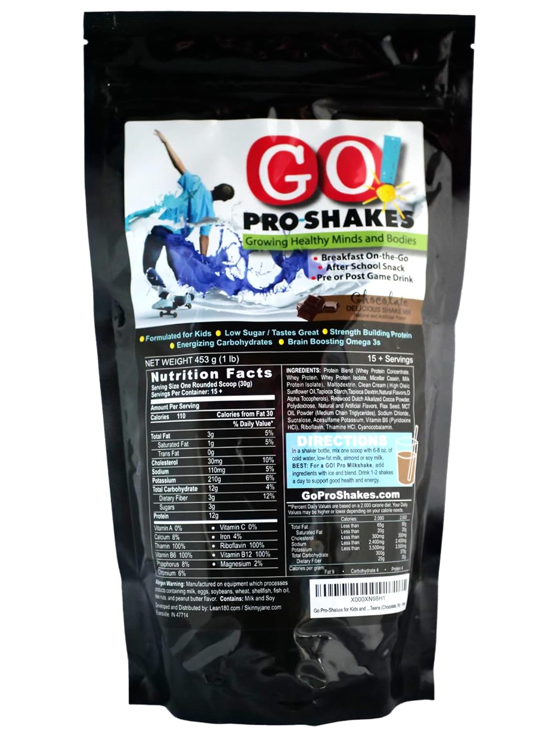 Skinny Jane GO! Pro Shakes - Delicious Protein Powder Smoothie for Kids & Teens - Supports Growth, Strength, & Digestive Health - No Sugar Added - Chocolate Flavor