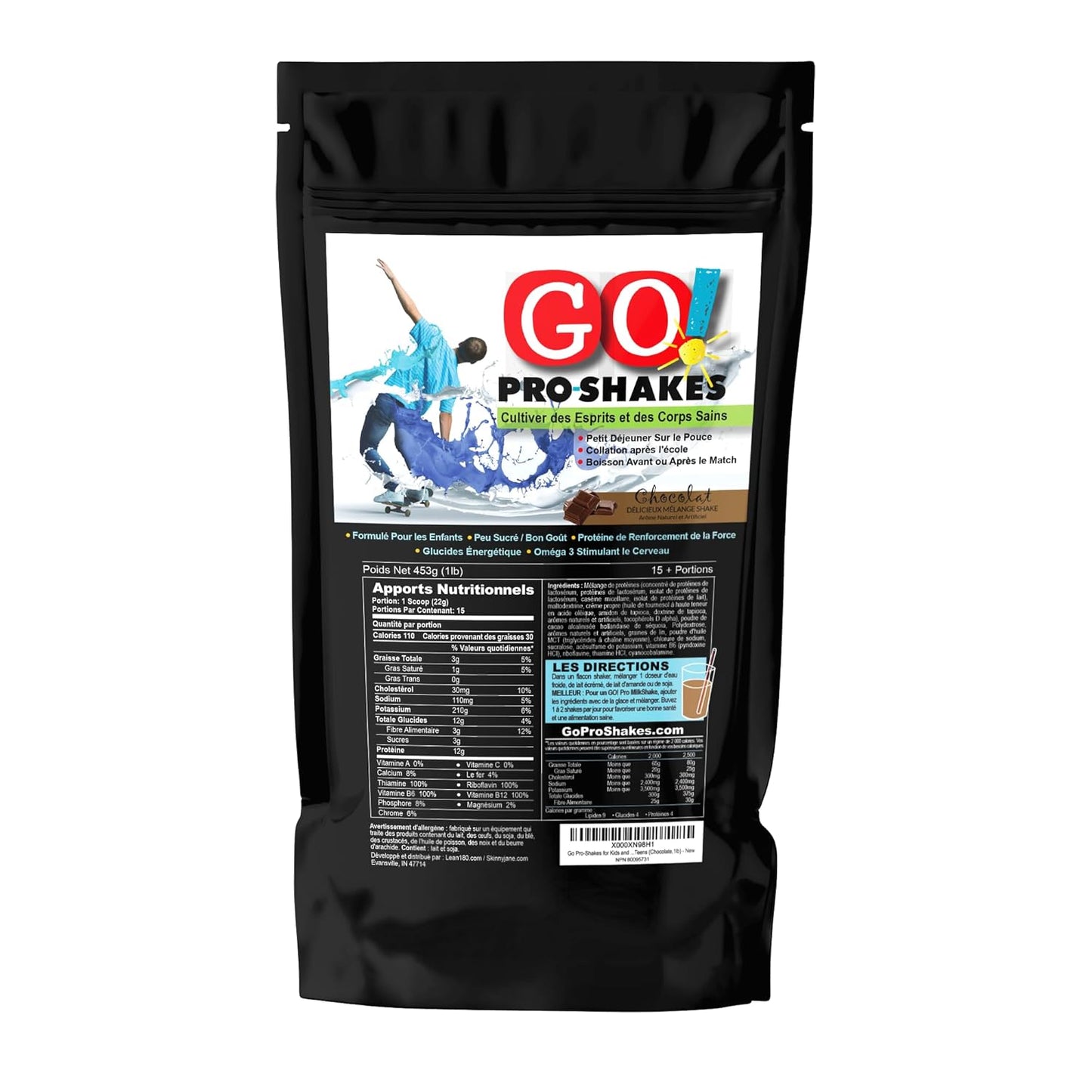 Skinny Jane GO! Pro Shakes - Delicious Protein Powder Smoothie for Kids & Teens - Supports Growth, Strength, & Digestive Health - No Sugar Added - Chocolate Flavor