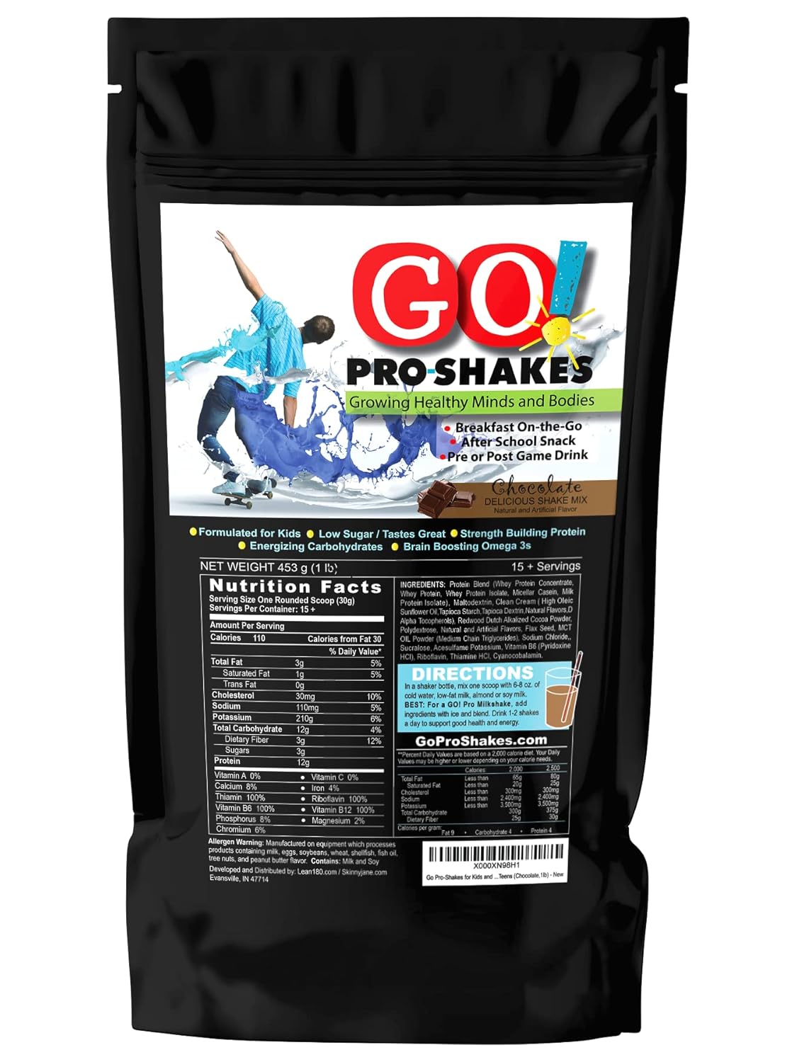 Skinny Jane GO! Pro Shakes - Delicious Protein Powder Smoothie for Kids & Teens - Supports Growth, Strength, & Digestive Health - No Sugar Added - Chocolate Flavor