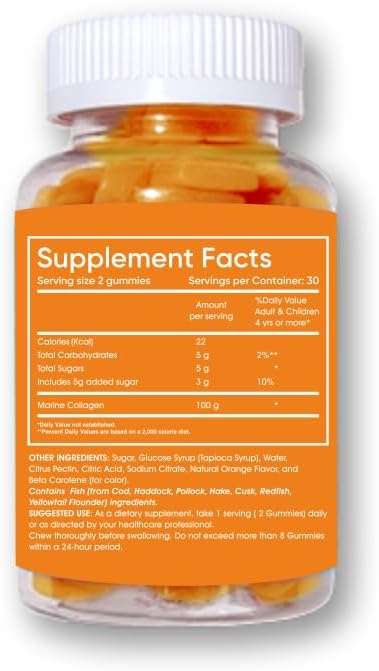 SkinnyMint Collagen Gummies: Natural Orange Flavor, Gluten-Free Hair, Skin & Nails Support - 60 Count (1 Month Supply)