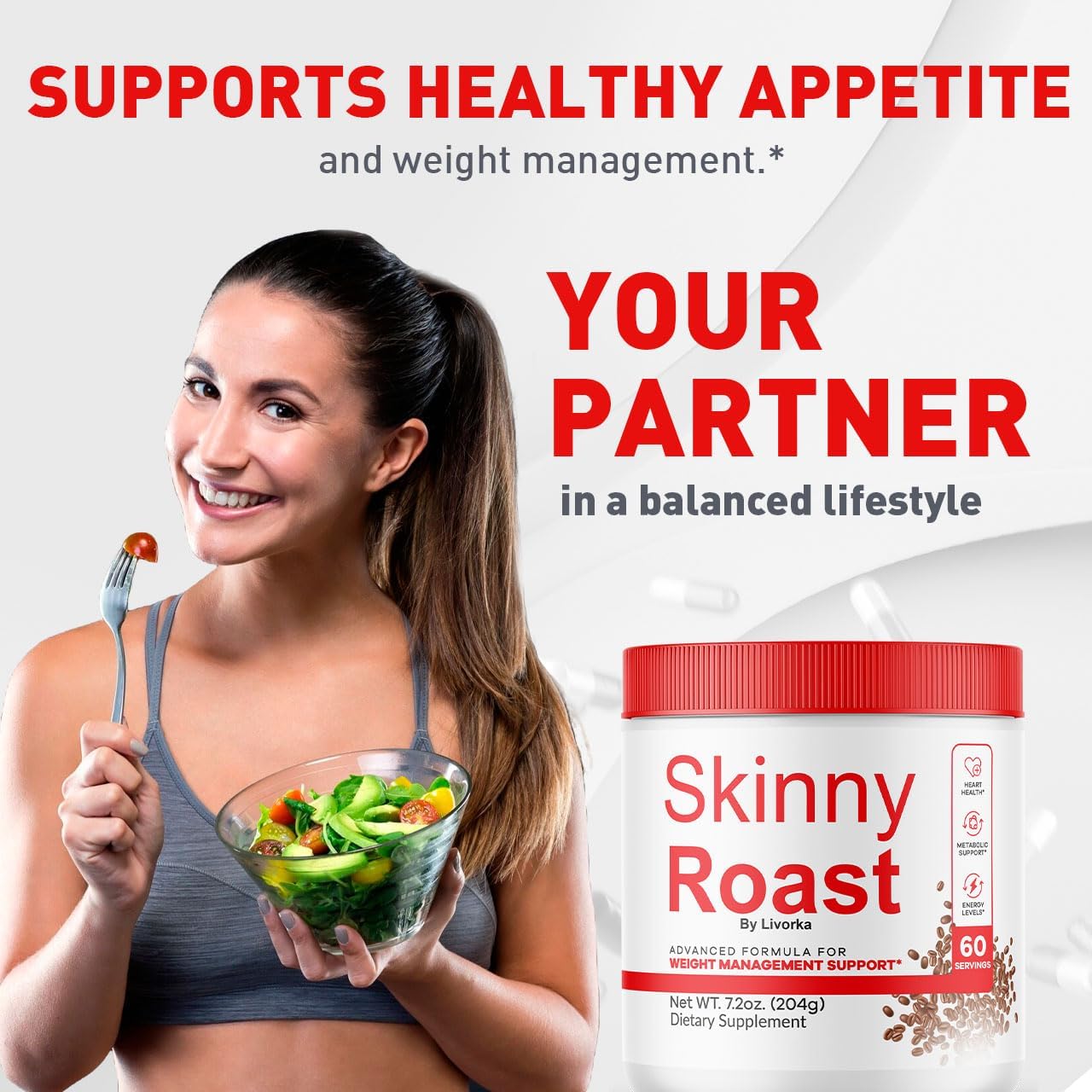SkinnyRoast Organic Powder - Premium Formula for Healthy Living, 60 Servings