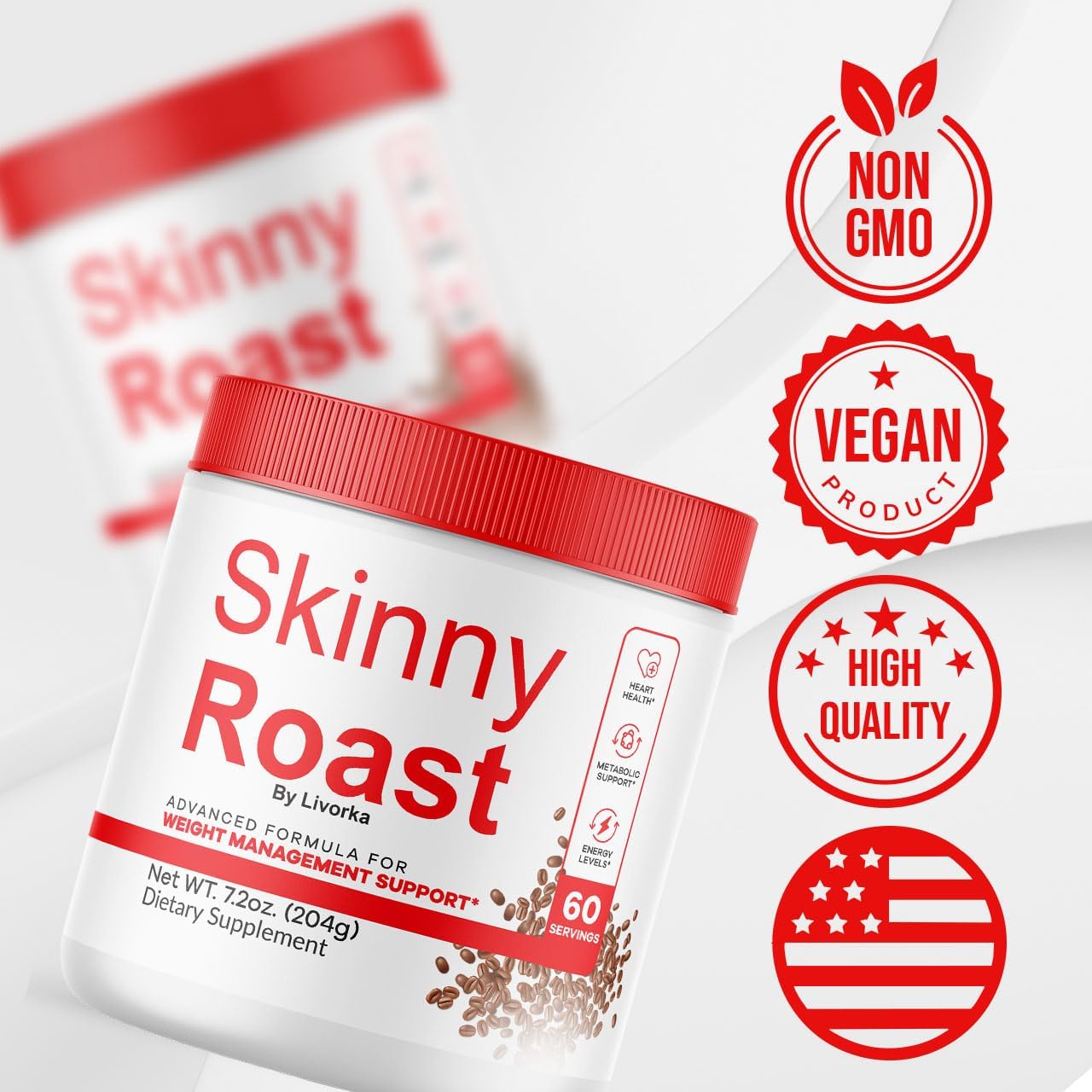 SkinnyRoast Organic Powder - Premium Formula for Healthy Living, 60 Servings