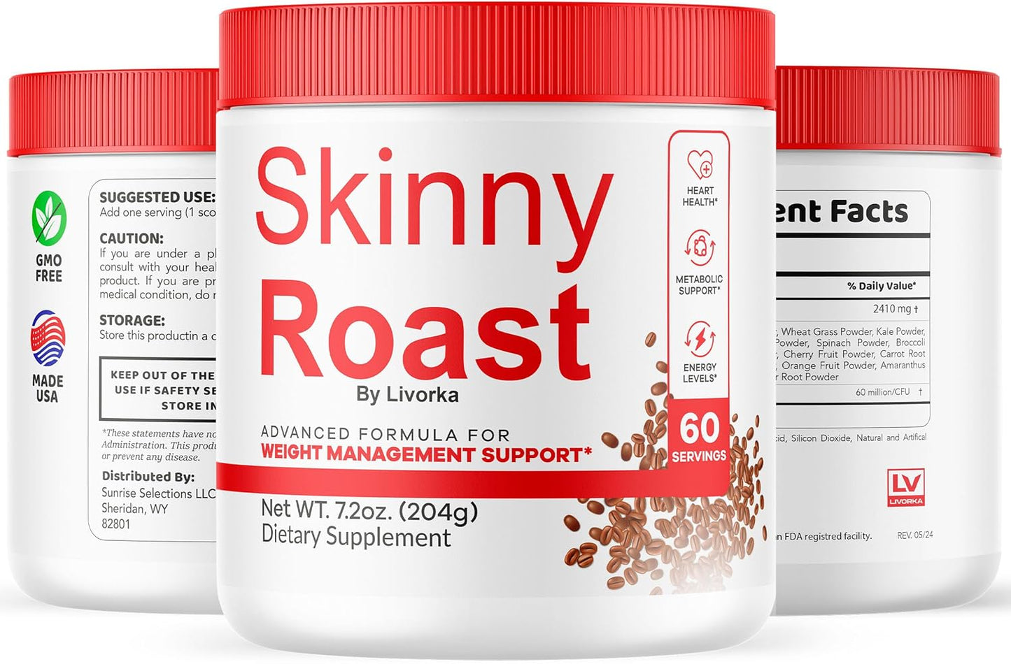 SkinnyRoast Organic Powder - Premium Formula for Healthy Living, 60 Servings