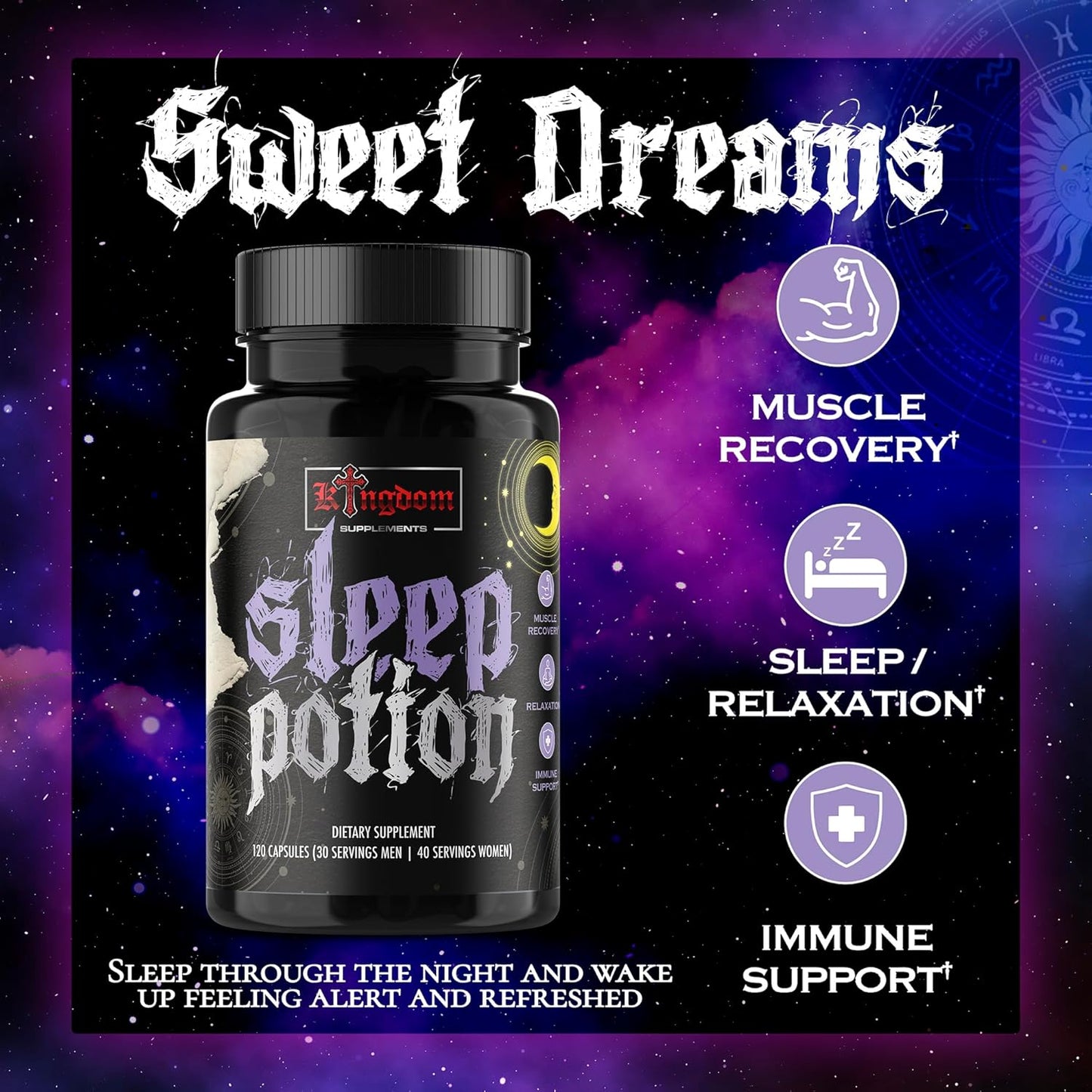 Sleep Aid Supplement with Magnesium, Zinc Glycinate, Chamomile, L-Theanine, and Vitamin B6 | 120 Capsules by Kingdom Supplements