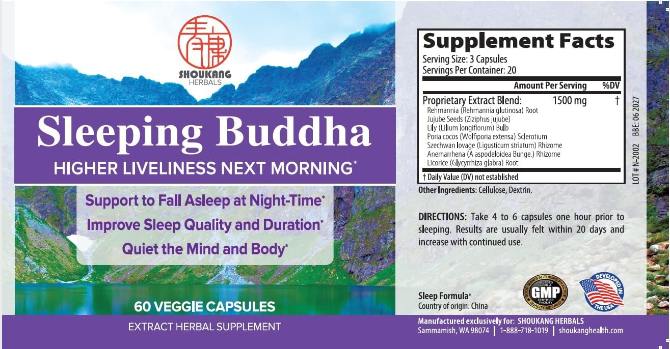 Sleeping Buddha Herbals: Chinese Herbal Blend for Better Sleep - 60 Capsules