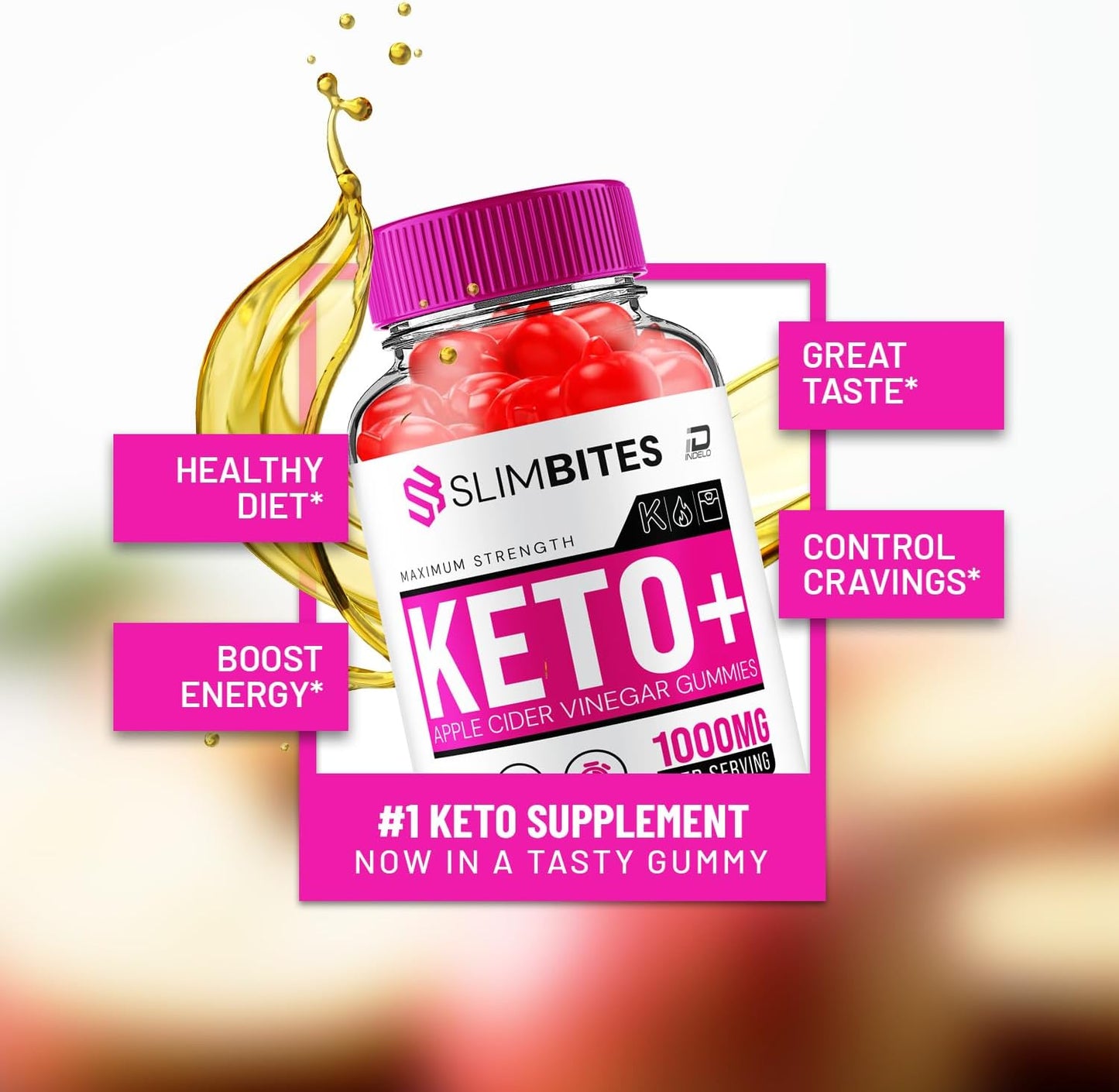 Slimbites Keto + ACV Gummies Supplement with Vitamin B12 - Apple Cider Vinegar 1000MG Gummies for Slimming Formula - 5 Pack (300 Gummies)