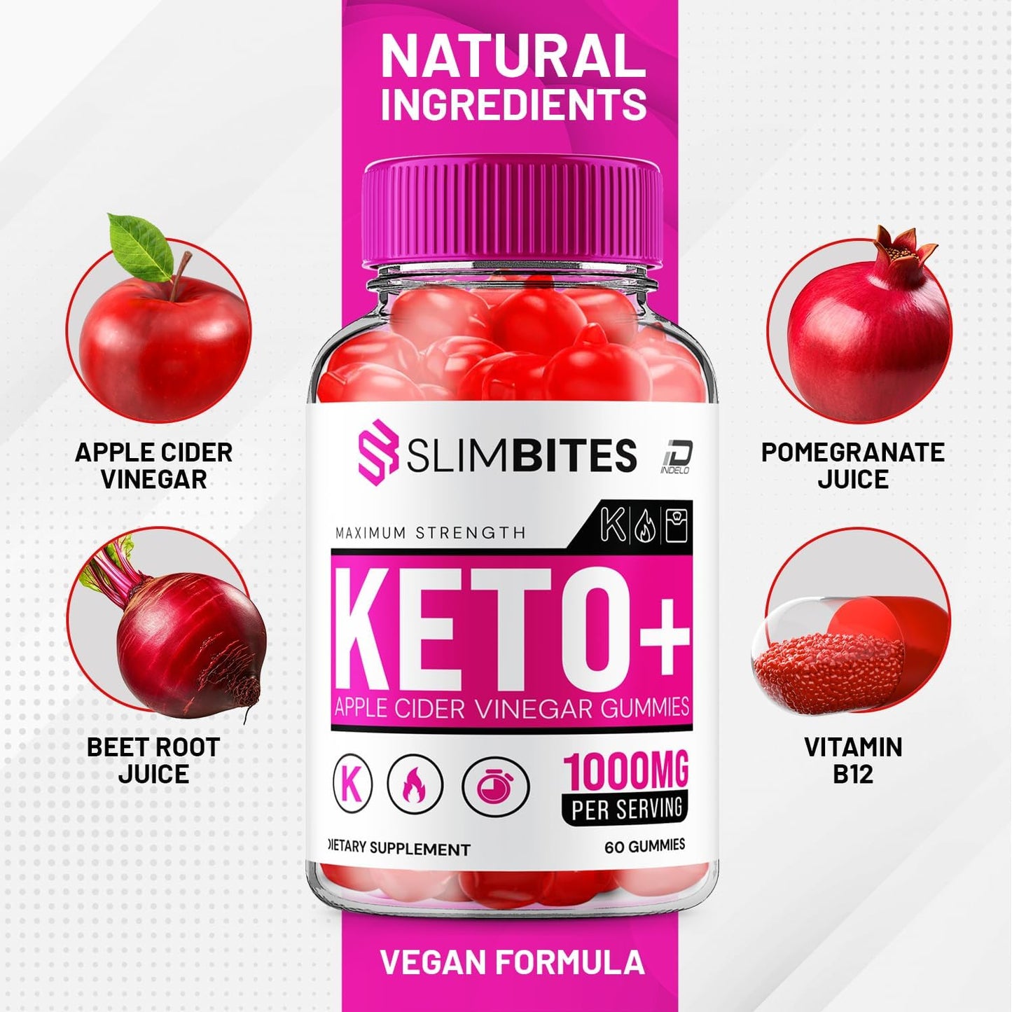 Slimbites Keto + ACV Gummies Supplement with Vitamin B12 - Apple Cider Vinegar 1000MG Gummies for Slimming Formula - 5 Pack (300 Gummies)