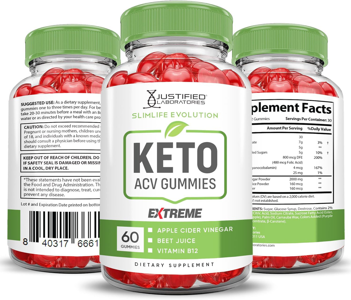 Slimlife Evolution Keto ACV Gummies with Pomegranate Beet Juice Powder B12 - 2000MG - 60 Gummies