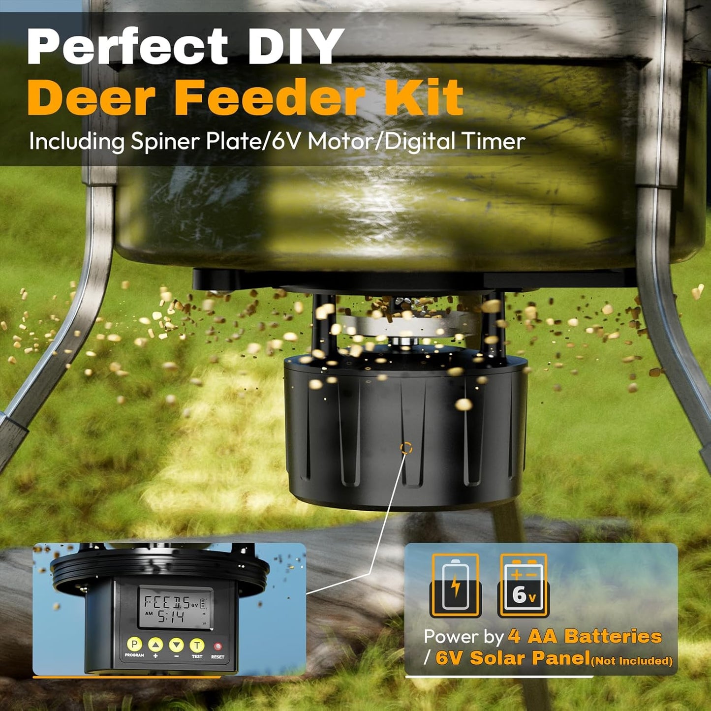 Small-Sized Tomaki Deer Feeder Kit with Motor, Timer, Spinner, Digital Timer, and Adjustable Arms