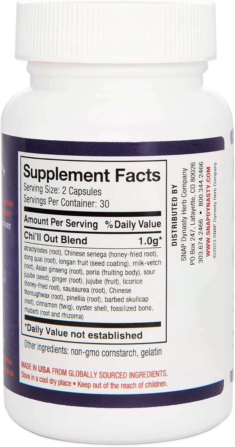 Snap Dynasty Chi’ll Out - 60ct Capsules, Plant-Based Supplement for Sleep & Stress Support