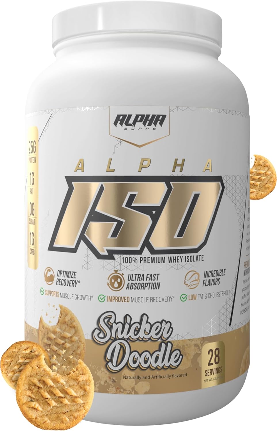 Snicker Doodle Whey Protein Isolate Powder - 100% Low Carb, 25g Protein, Muscle Growth Support - Gluten Free, Low Sugar - 2 lb
