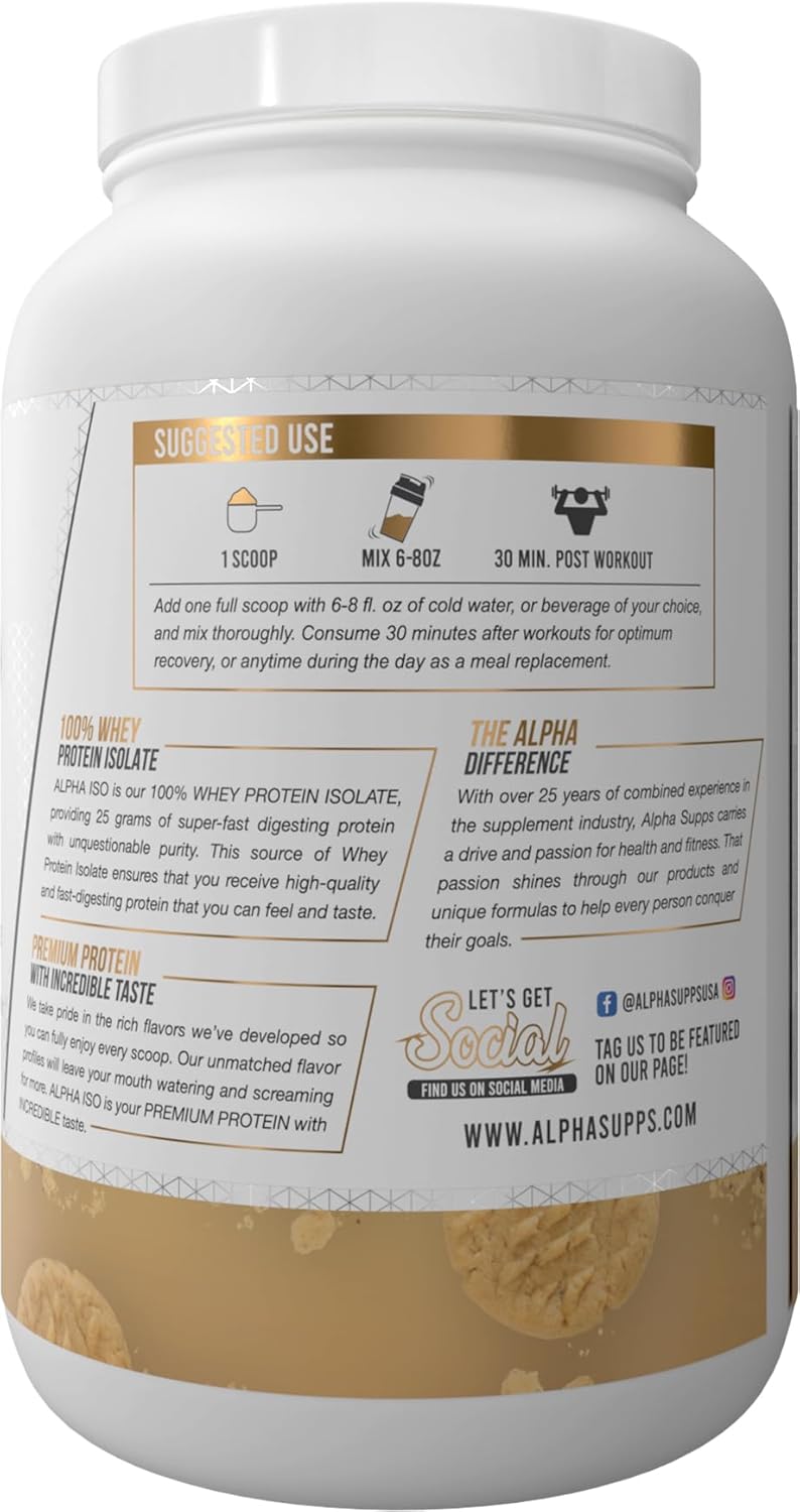 Snicker Doodle Whey Protein Isolate Powder - 100% Low Carb, 25g Protein, Muscle Growth Support - Gluten Free, Low Sugar - 2 lb
