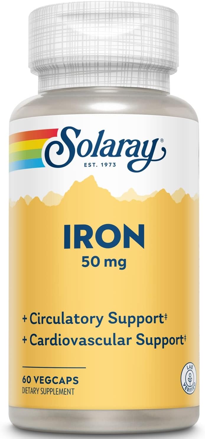 Solaray Iron Supplements 50mg | 60 Capsules Each | Pack of 2