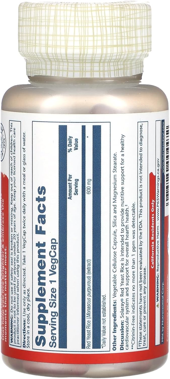 Solaray Red Yeast Rice Supplement - 90 Vegetarian Capsules
