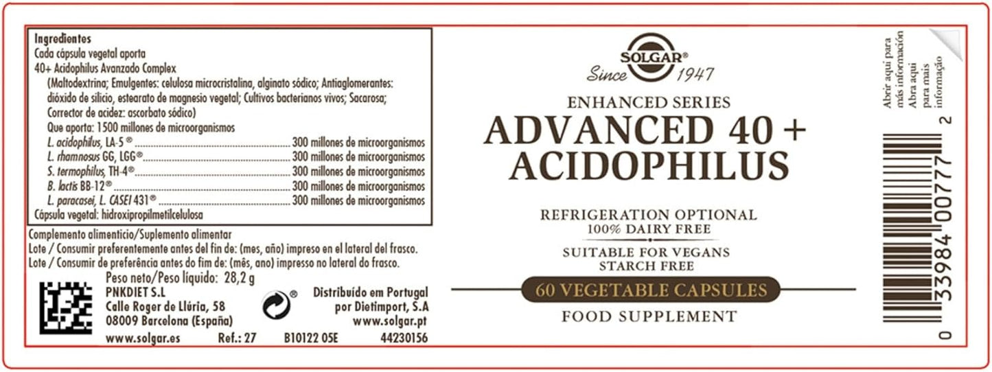 Solgar Advanced 40+ Acidophilus Supplement - 60 Vegetable Capsules