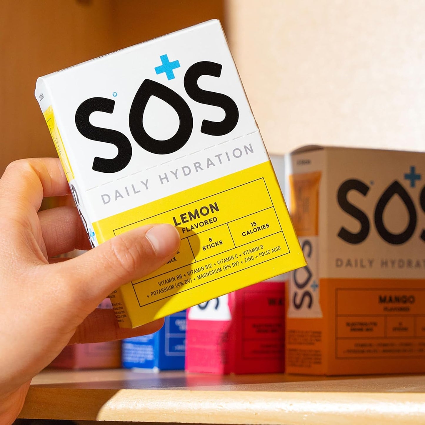 SOS Hydration Electrolyte Powder Packets, Mixed Berry Flavor, 8 Sticks - Low-Cal, Fast Rehydration, USA Made, Keto & Vegan Friendly