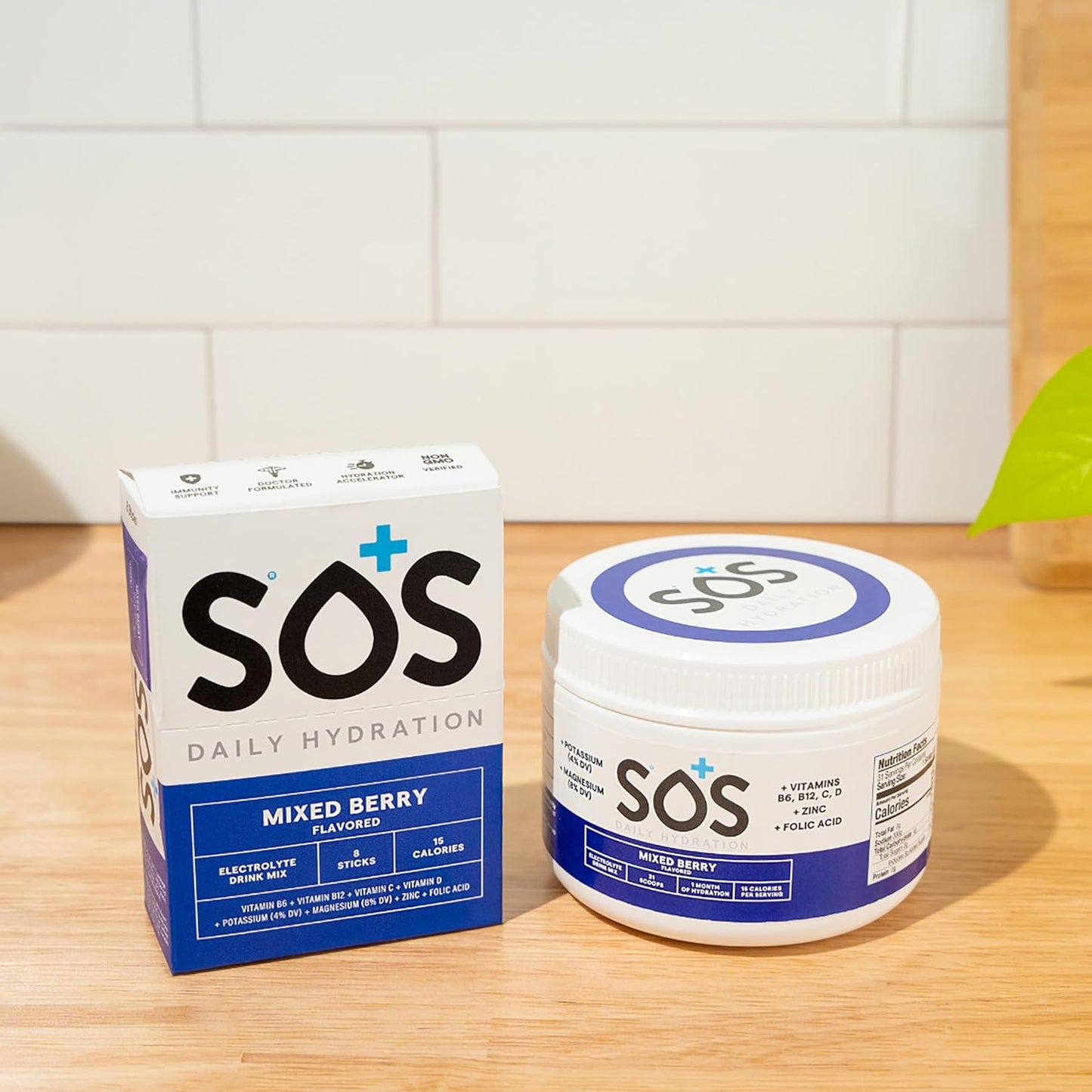 SOS Hydration Electrolyte Powder Packets, Mixed Berry Flavor, 8 Sticks - Low-Cal, Fast Rehydration, USA Made, Keto & Vegan Friendly