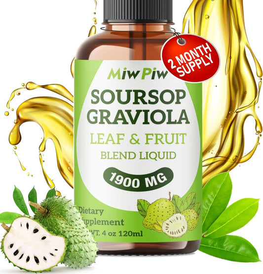 Soursop Graviola Liquid Drops 1900MG - Immune Support, Sleep Aid, Sugar-Free & Natural Flavor - High Absorption 98% - Bitter Leaf Extract