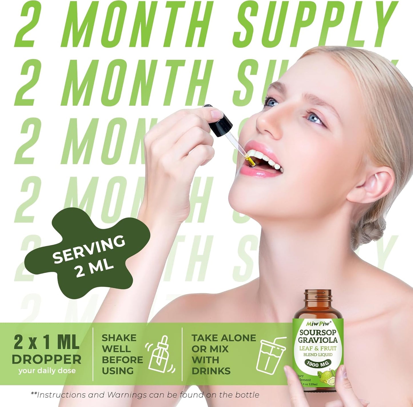 Soursop Graviola Liquid Drops 1900MG - Immune Support, Sleep Aid, Sugar-Free & Natural Flavor - High Absorption 98% - Bitter Leaf Extract