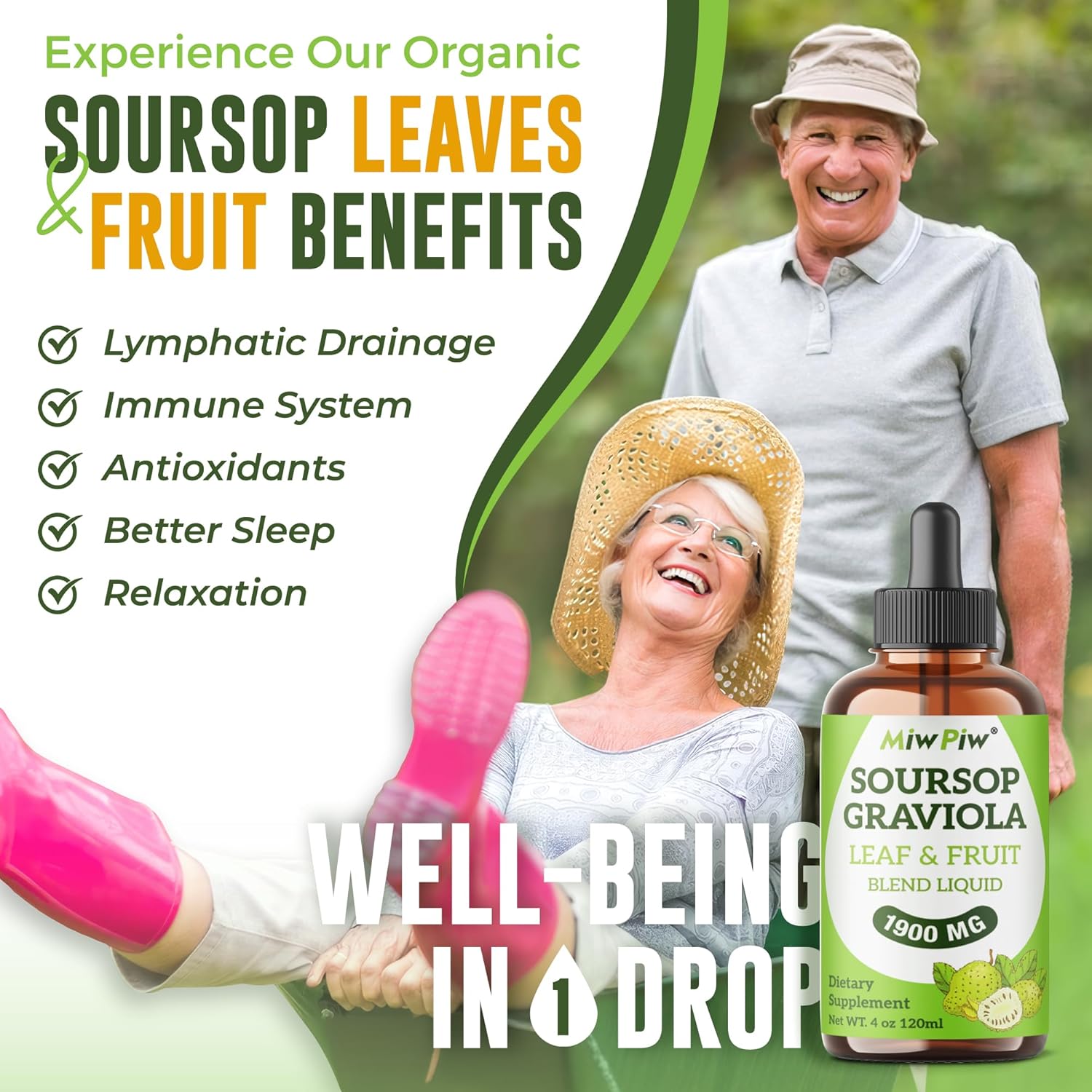 Soursop Graviola Liquid Drops 1900MG - Immune Support, Sleep Aid, Sugar-Free & Natural Flavor - High Absorption 98% - Bitter Leaf Extract
